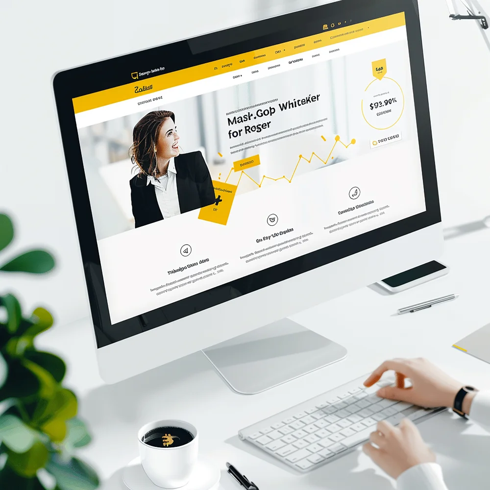 Notebook sobre mesa de escritório exibindo um site profissional e barato com design moderno e responsivo.