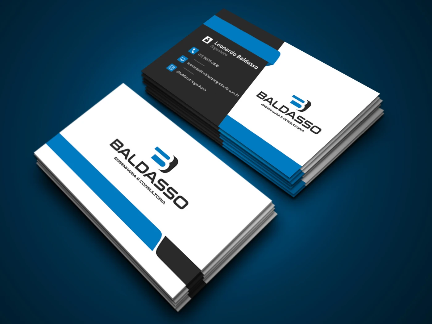 Arte digital de cartão de visitas para escritório de engenharia e arquitetura com design moderno e minimalista.