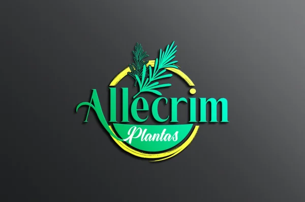 Logotipo tridimensional Allecrim Plantas em tons de verde e amarelo, exemplo de criação de logo para o ramo de meio ambiente.
