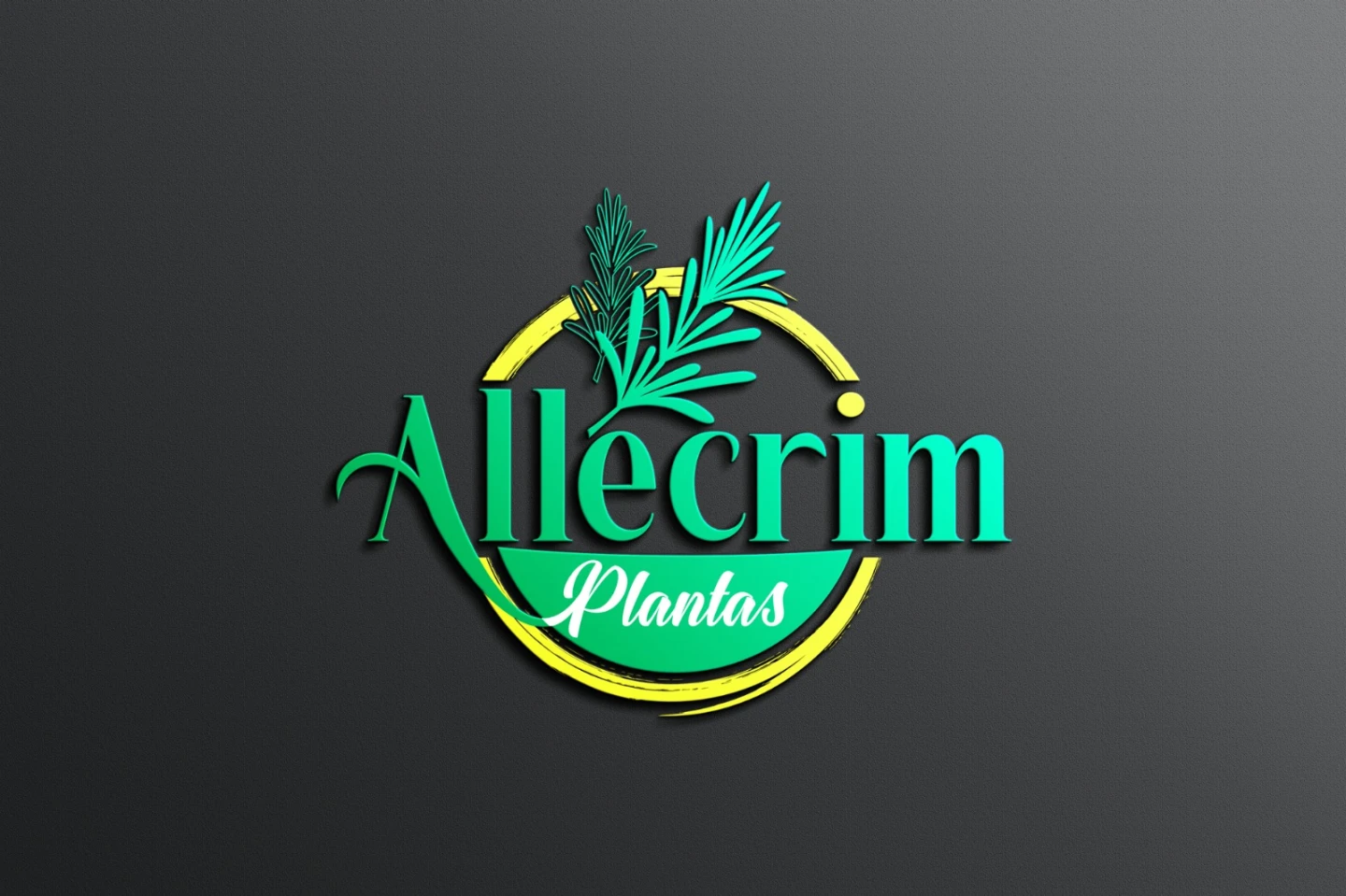 Logotipo tridimensional Allecrim Plantas em tons de verde e amarelo, exemplo de criação de logo para o ramo de meio ambiente.