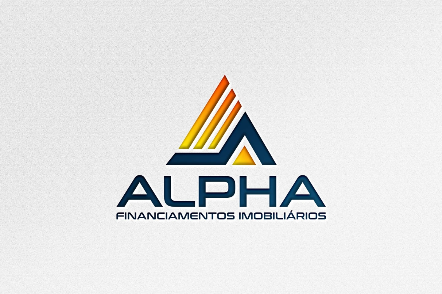 Criação de logo para setor financeiro mostrando o símbolo geométrico e tipografia da Alpha Financiamentos Imobiliários.