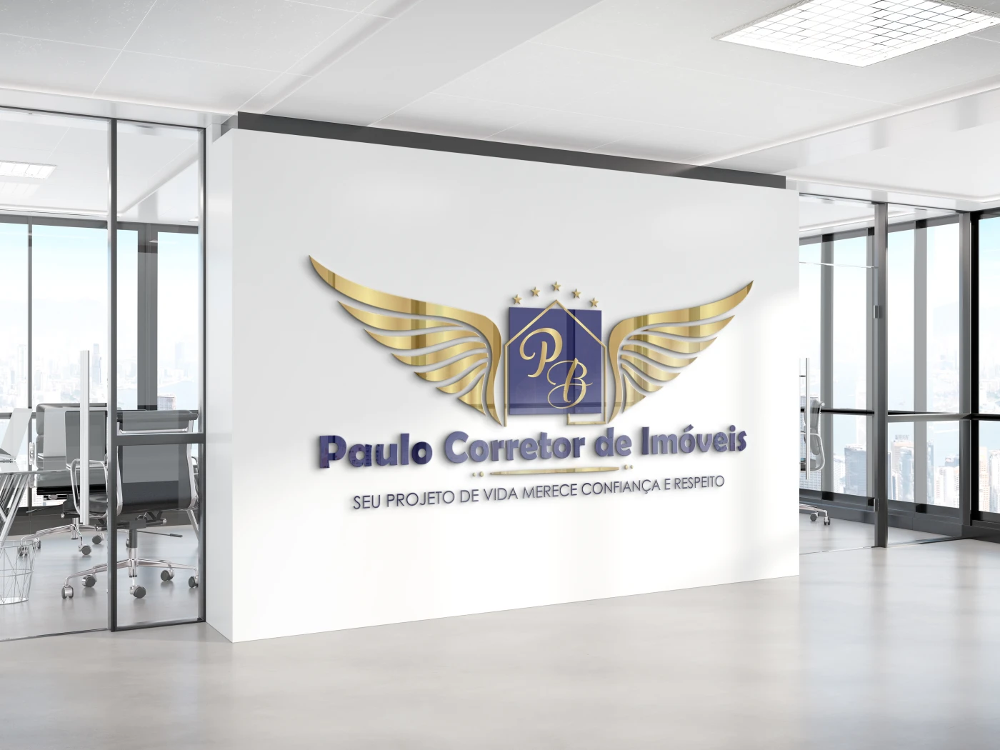 Logotipo moderno criado para Paulo Corretor de Imóveis em Balneário Camboriú com ícone minimalista.