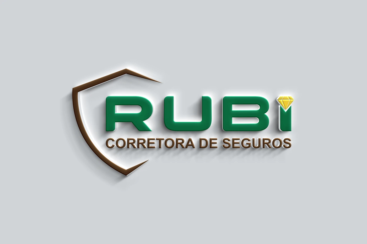Logotipo da Rubi Corretora de Seguros com símbolo de escudo verde e detalhe de diamante amarelo.