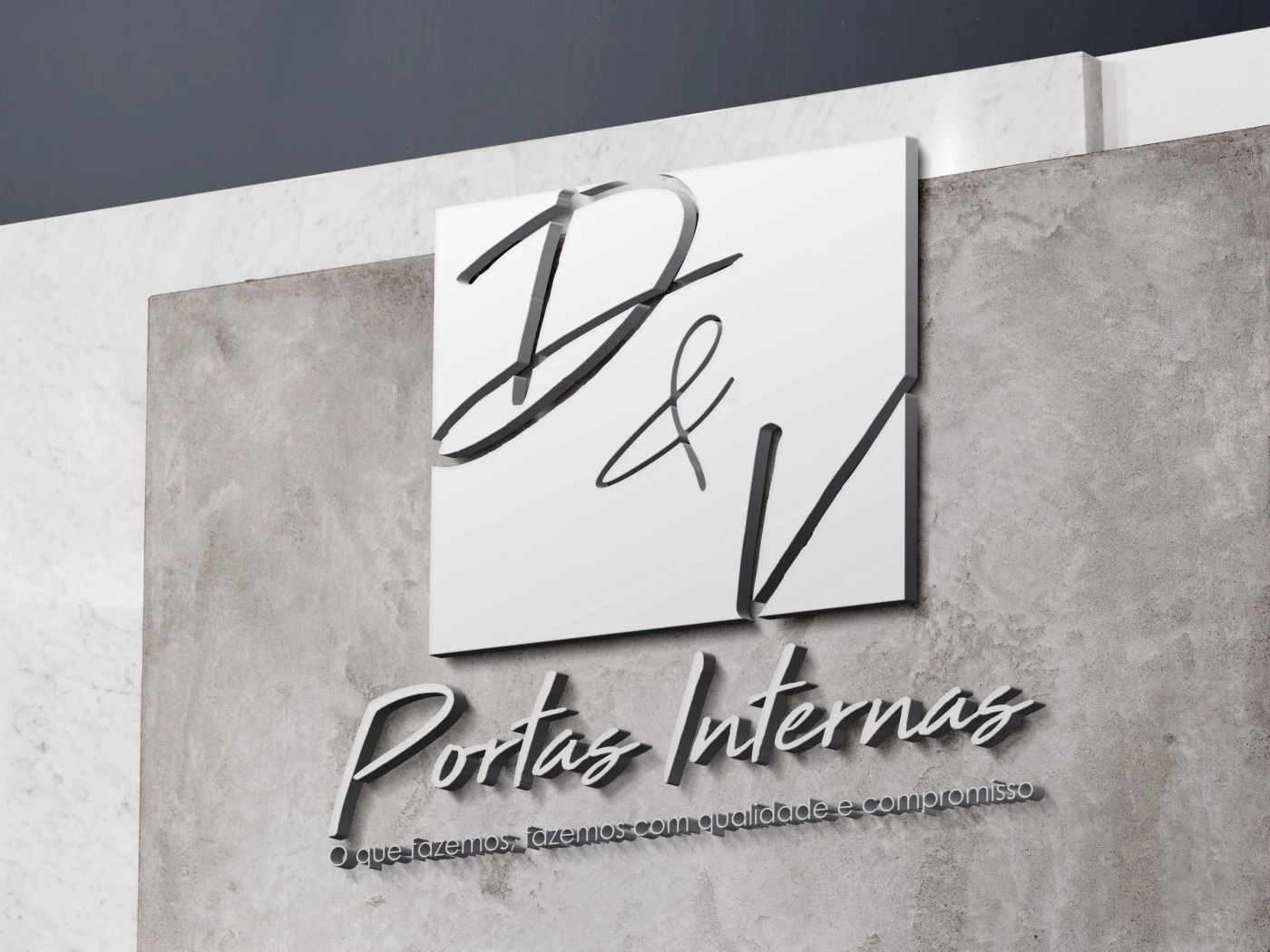 Logotipo moderno D&V Portas Internas com símbolo minimalista representando divisórias e elegância.