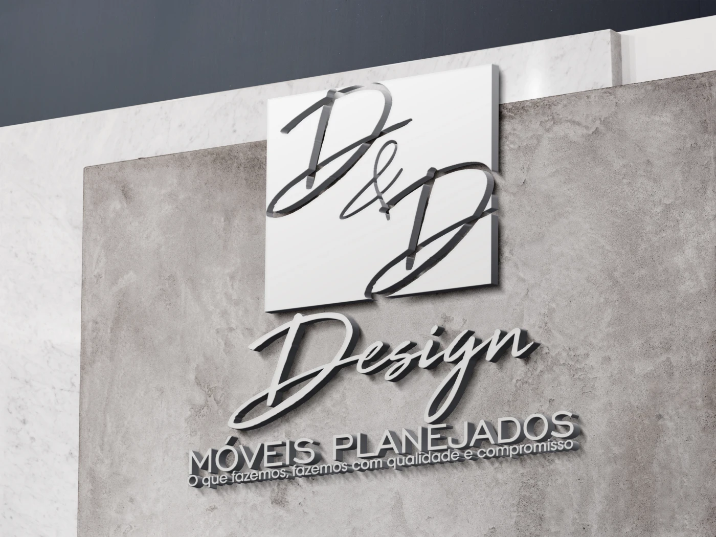 Logotipo moderno da D&D Móveis Planejados com design minimalista para marcenaria de alto padrão.