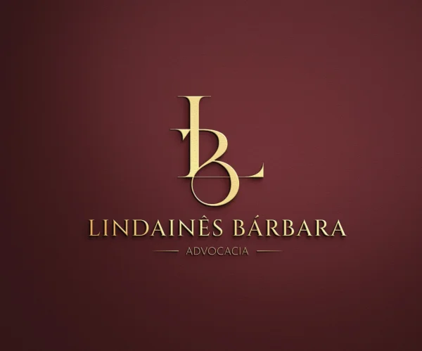Logotipo elegante em tom dourado com as iniciais L e B entrelaçadas para Lindainês Bárbara Advocacia sobre fundo bordô.