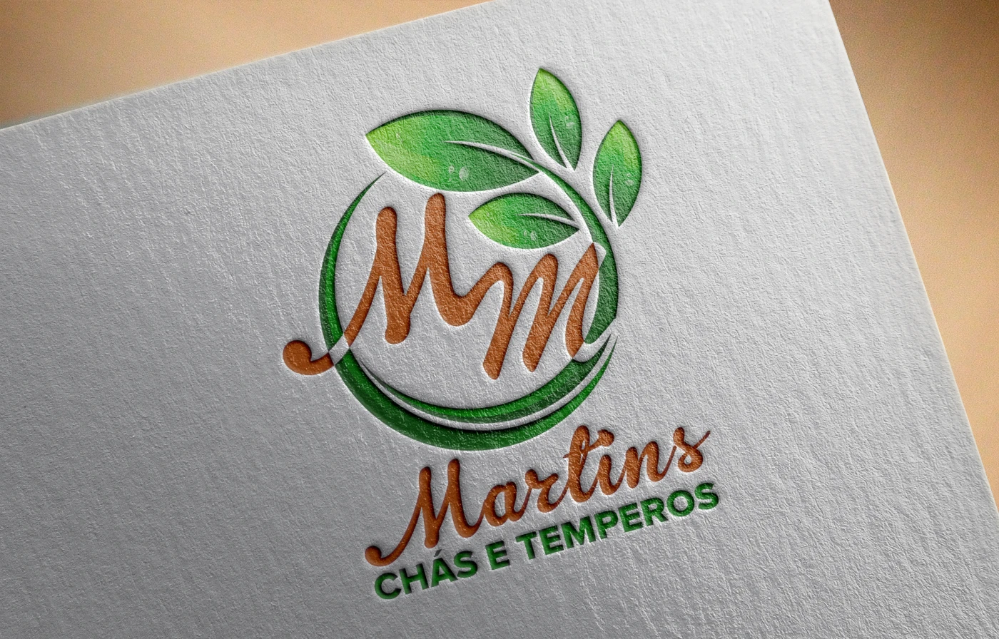 Logotipo moderno para a empresa MM Martins chás e temperos mostrando semiótica orgânica e versatilidade.