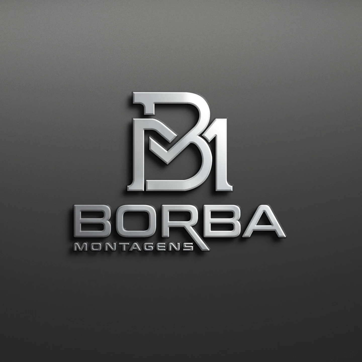 Logotipo metálico prateado em 3D da Borba Montagens para loja de montagem