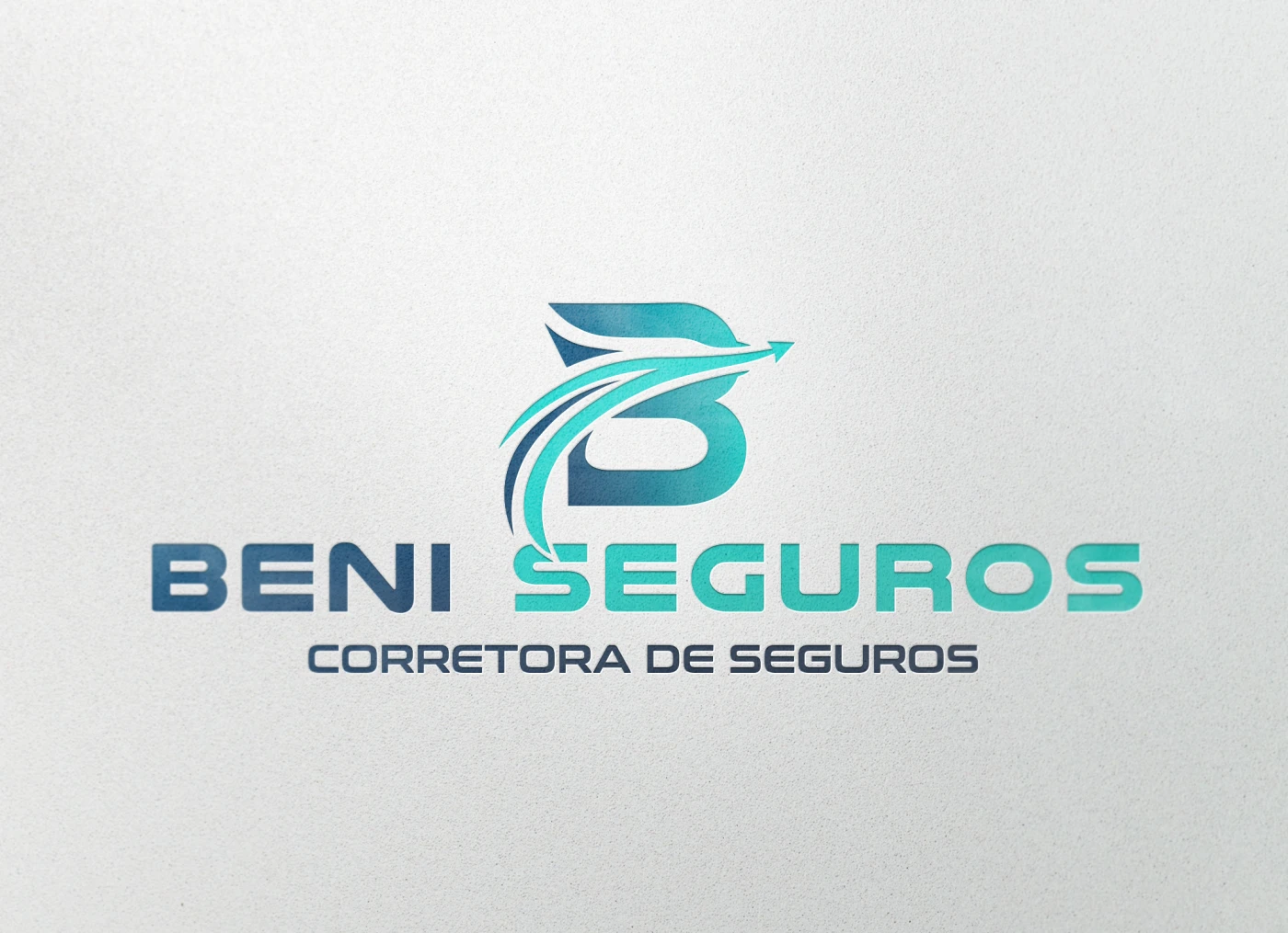 Logotipo profissional da Beni Seguros Corretora de Seguros em tons de azul e ciano com ícone de monograma B e seta.