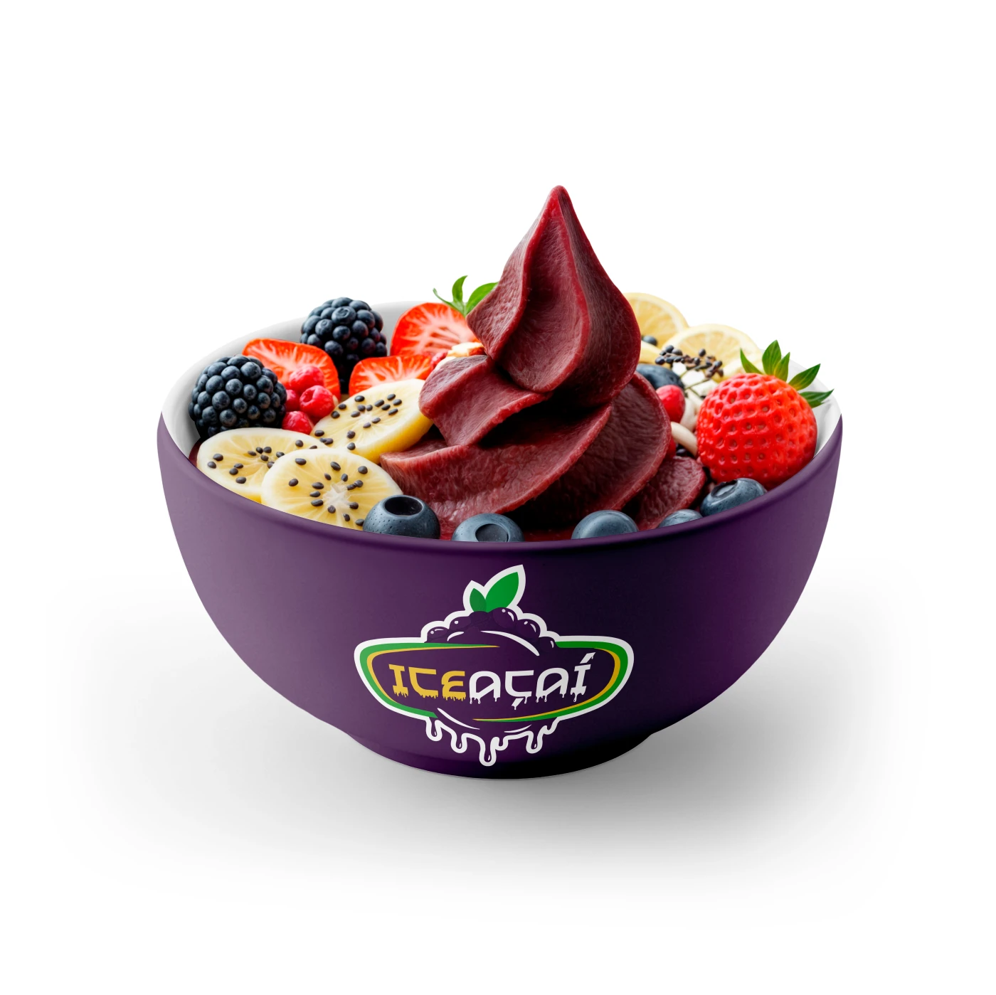 Design de logo moderno para a sorveteria Ice Açaí com elementos que remetem a frescor e sabor.