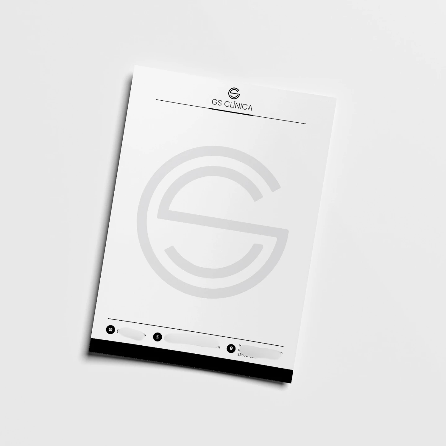 Papel timbrado corporativo para a GS Clínica com marca d'água do logotipo e dados de contato no rodapé