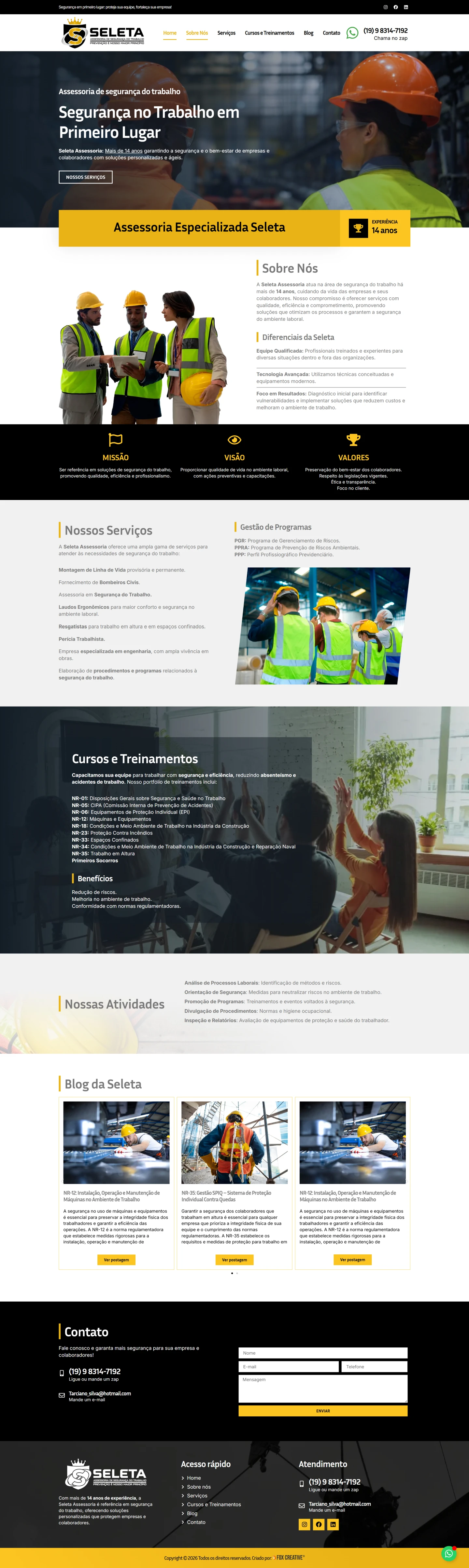 Interface do site Seleta Assessoria de Segurança do Trabalho com design responsivo em dispositivos móveis e desktop.
