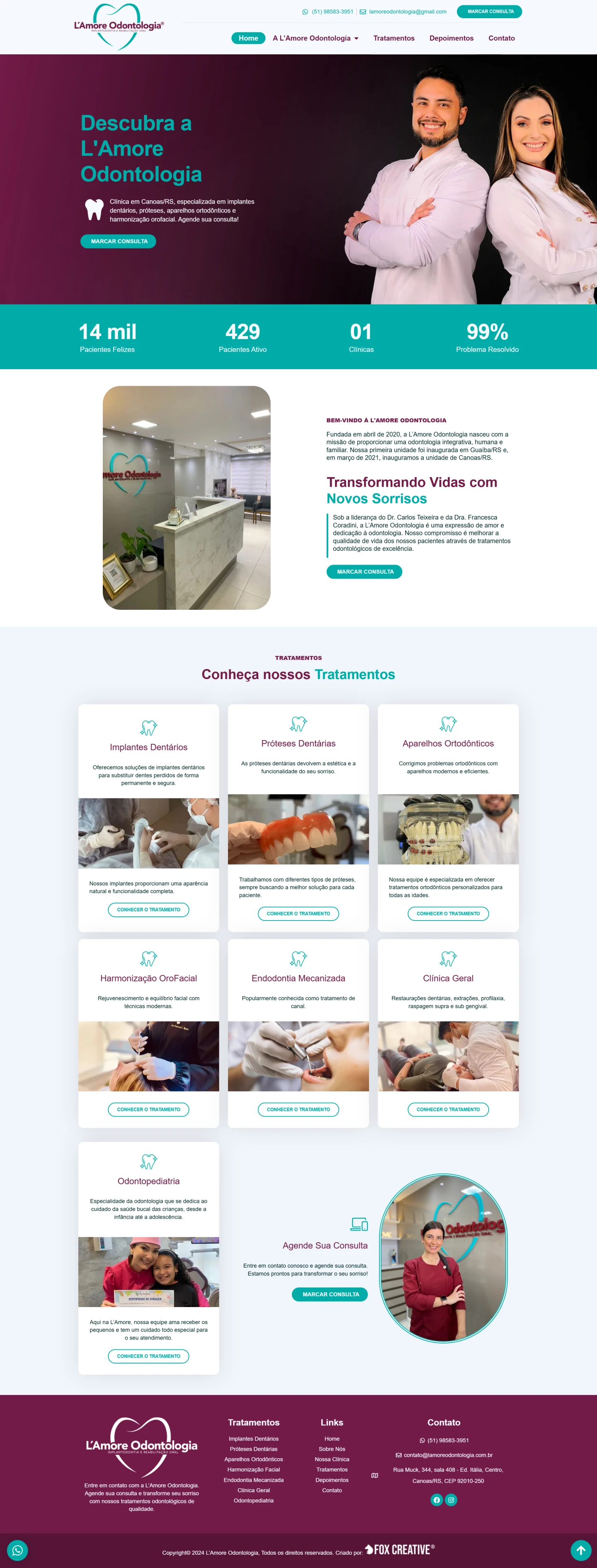 Mockup do site profissional da Lamore Odontologia em desktop e mobile mostrando design limpo e moderno.