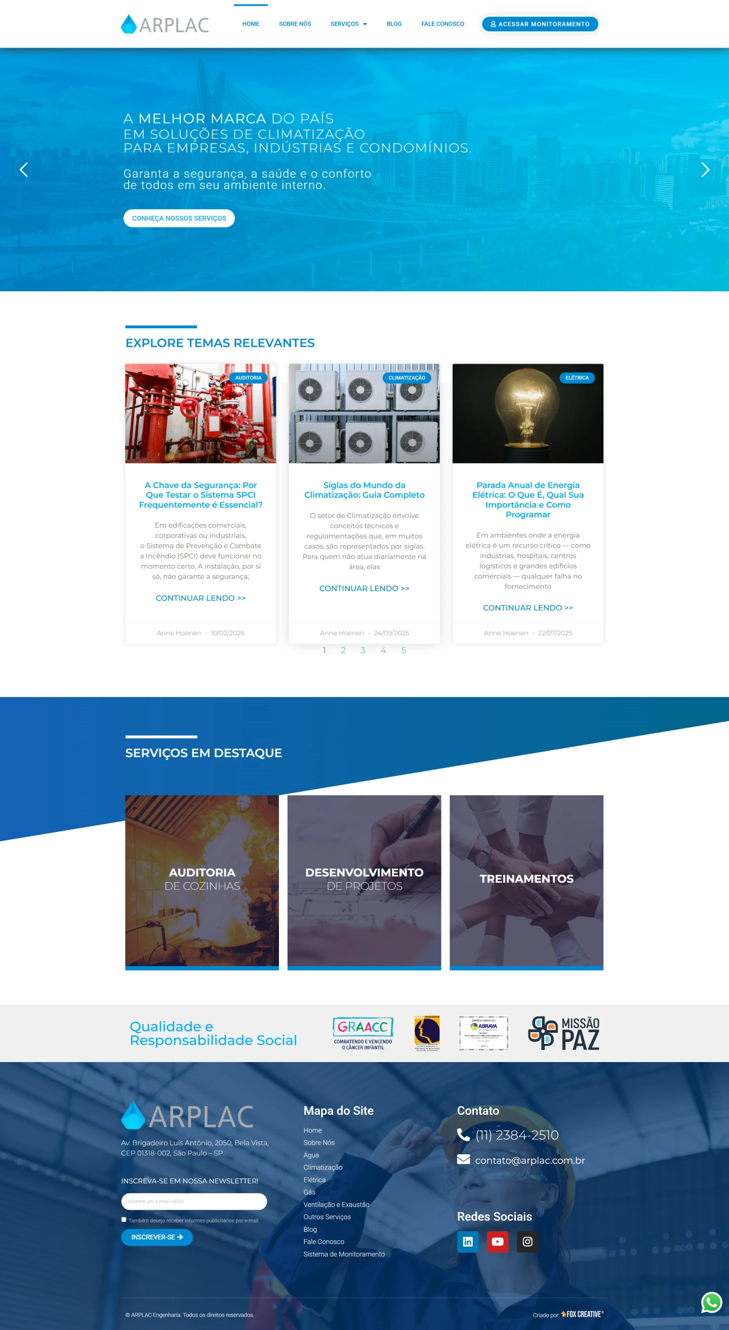Interface do site profissional da Ar Plac Engenharia com foco em design limpo e UX.