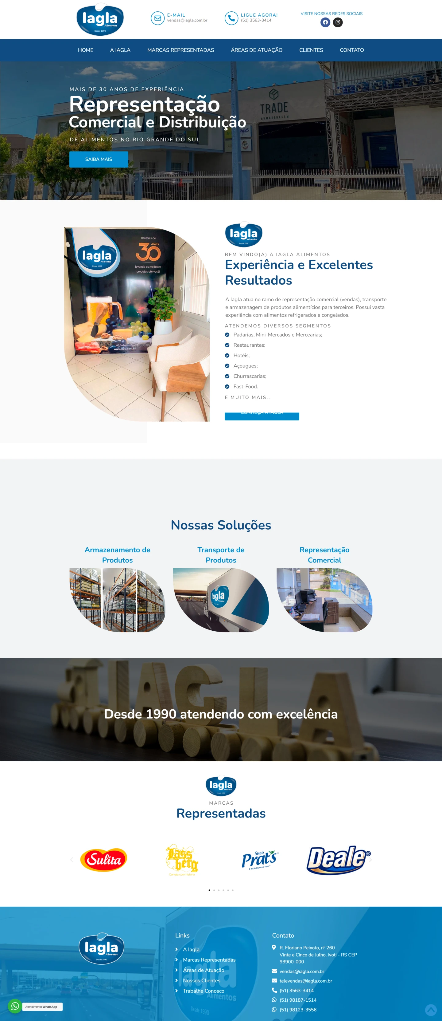 Interface do site institucional da Iagla Alimentos Brasileiros Representação Alimentícia com foco em design limpo e responsivo.