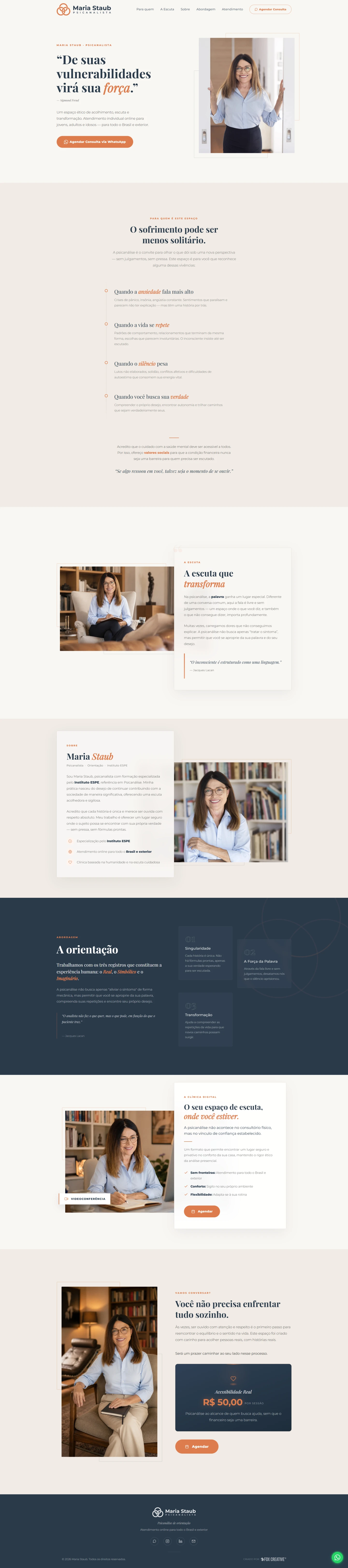 Layout completo e responsivo de site profissional para psicanalista com foco em UX/UI e conversão.