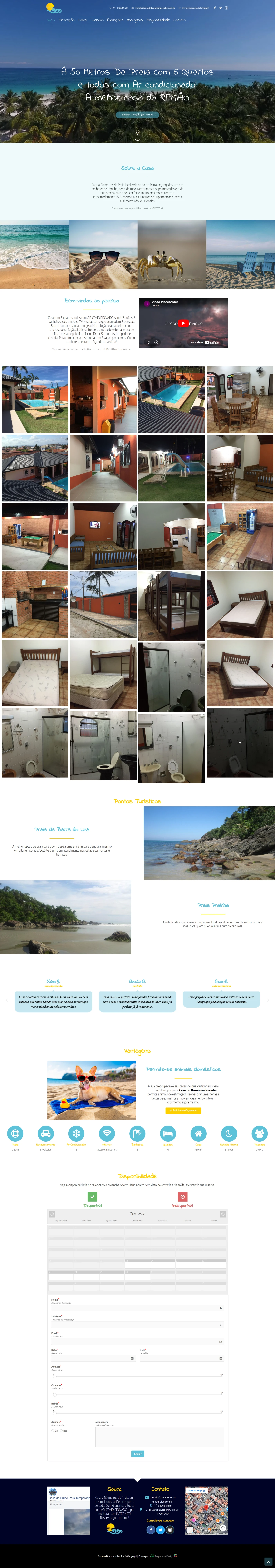 Layout de site profissional para locação de casa de temporada em Peruíbe com foco em experiência do usuário e conversão.