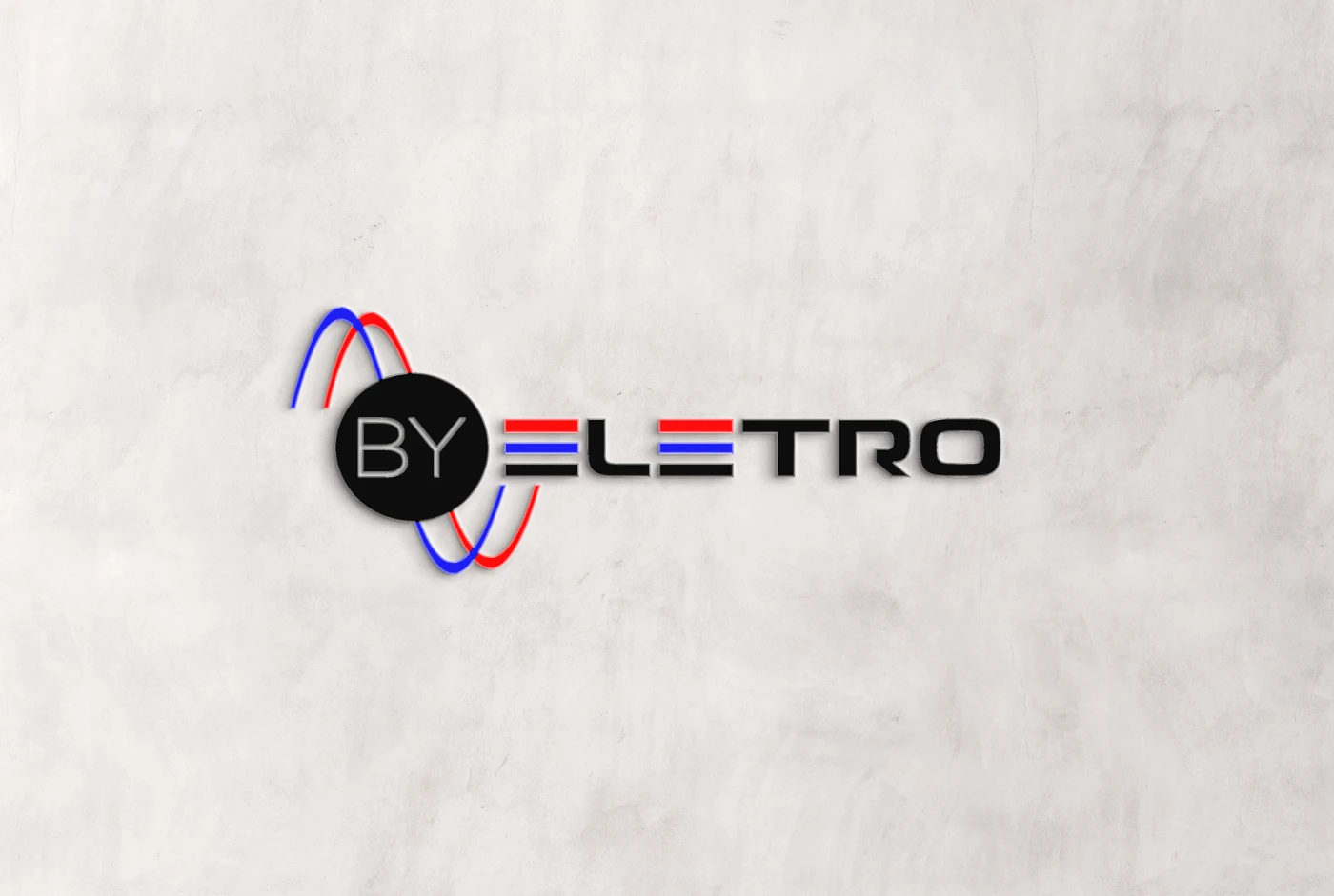 Logotipo moderno para empresa de projetos elétricos By Eletro apresentando ondas senoidais em vermelho e azul.