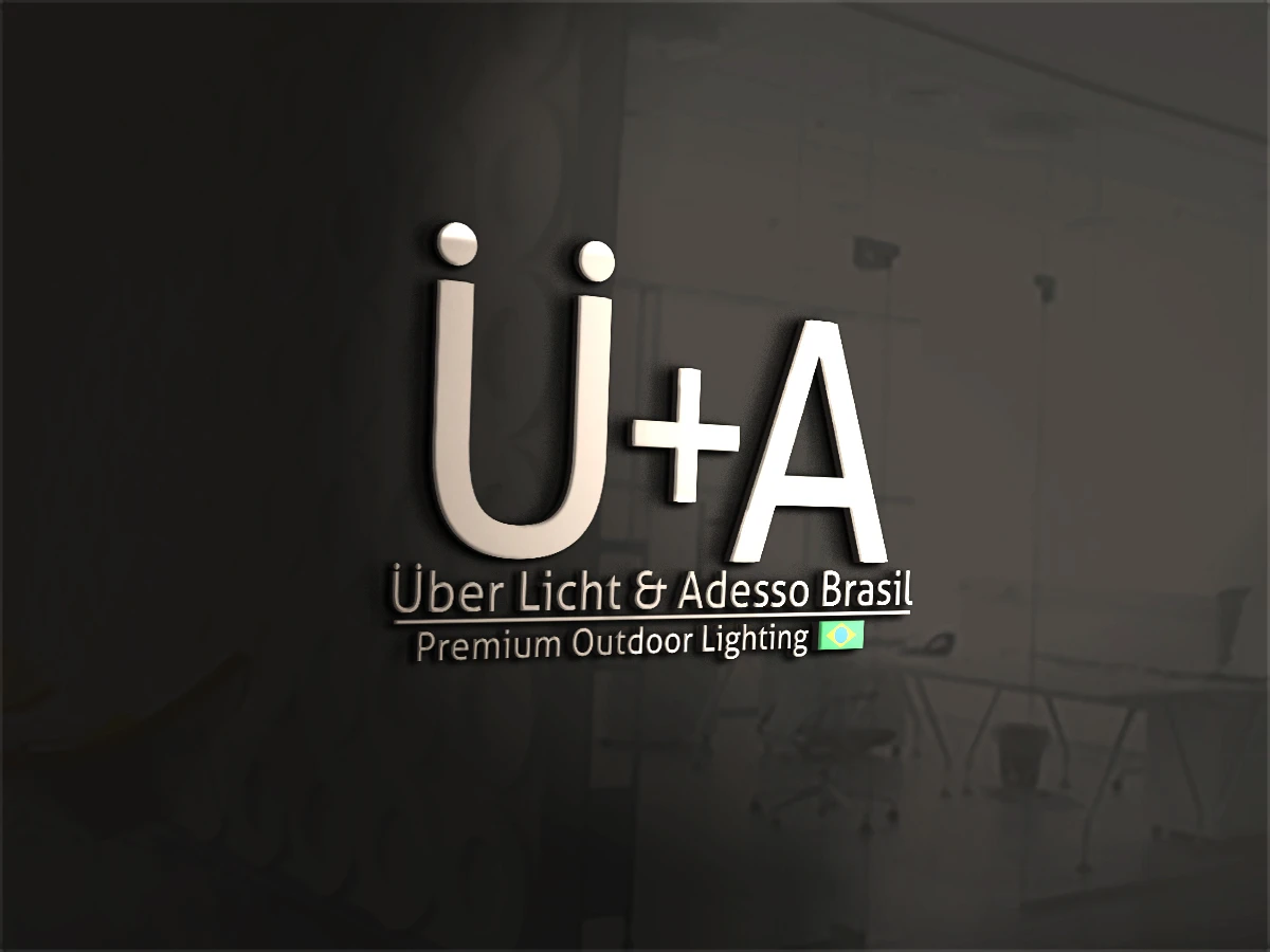 Logotipo 3D da Über Licht & Adesso Brasil para iluminação outdoor premium.