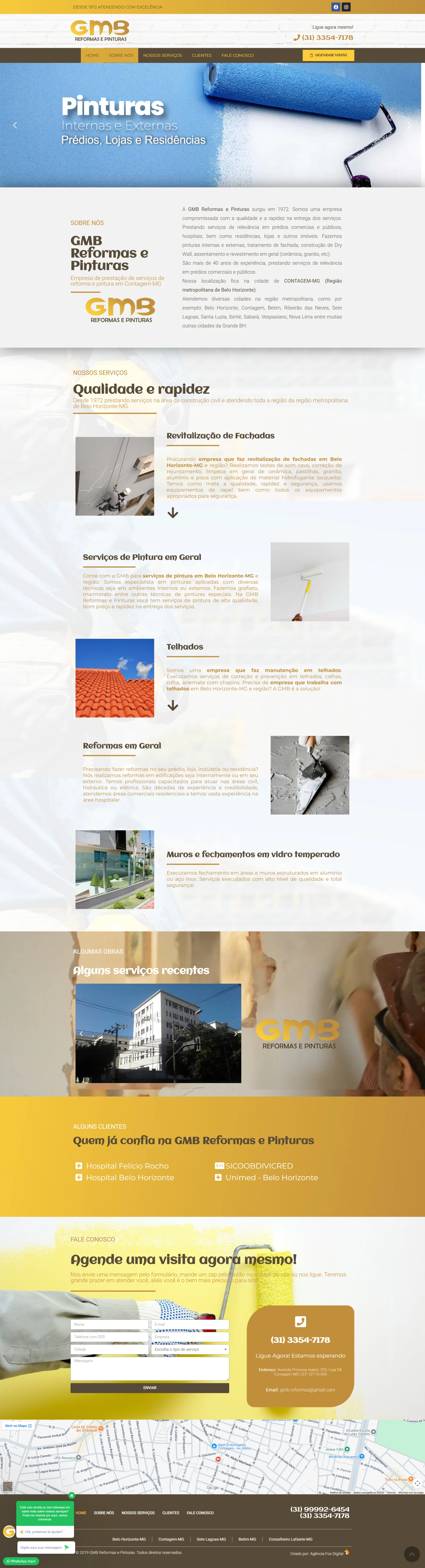 Interface do site profissional da GMB Reformas e Pinturas exibindo portfólio de construção e design responsivo.