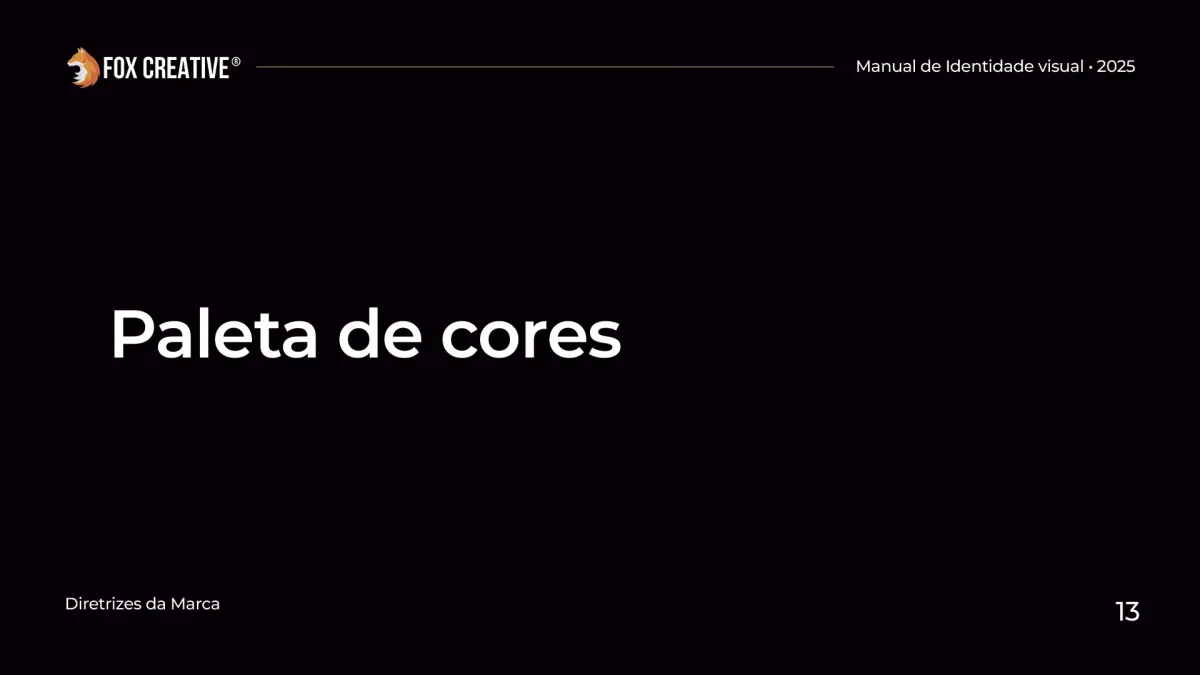 Página divisória indicando o início da seção de Paleta de Cores no Manual da Marca.