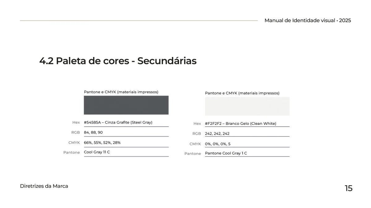 Tons complementares e de apoio que compõem o universo visual da identidade corporativa da importadora.