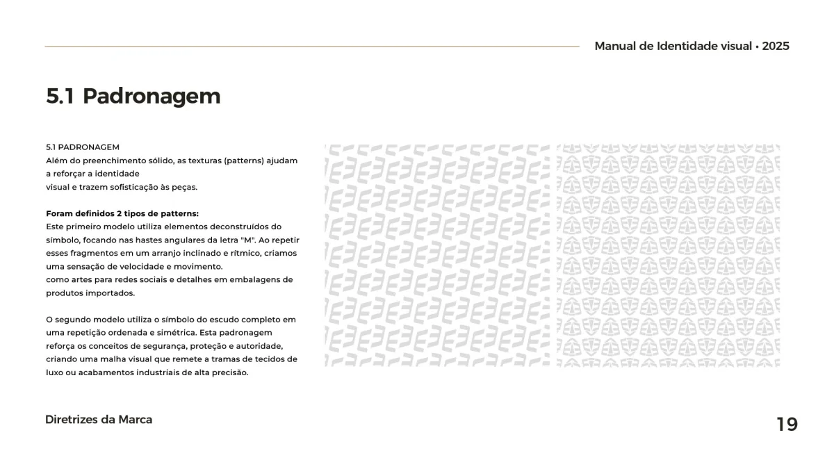 Demonstração de padrões repetitivos (patterns) desenhados a partir do símbolo do escudo da MOCMAN.