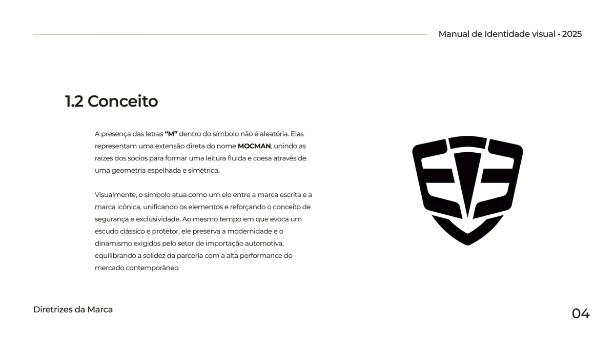 Análise visual do símbolo da MOCMAN destacando a geometria espelhada e moderna que evoca um escudo protetor.