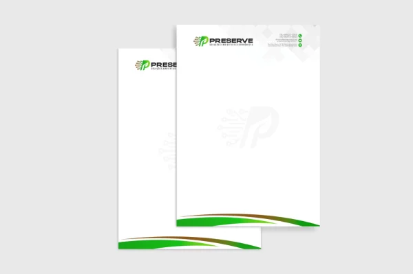 Design de papel timbrado personalizado para a empresa Preserve Soluções Ambientais e Agronômicas.