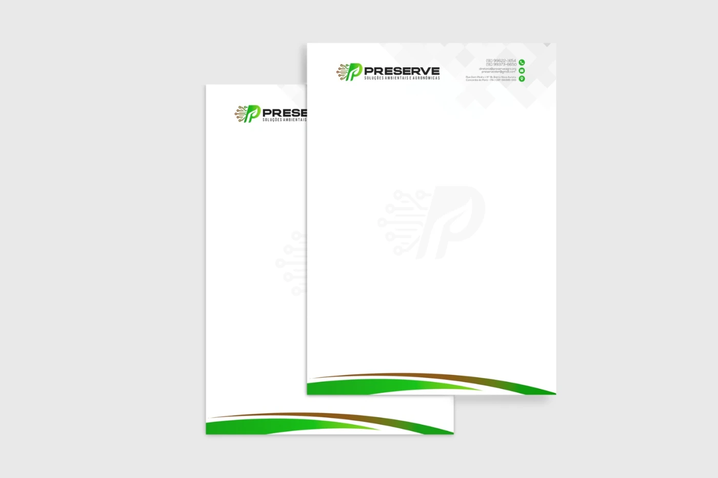Design de papel timbrado personalizado para a empresa Preserve Soluções Ambientais e Agronômicas.
